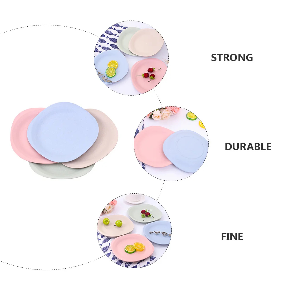 

4Pcs High Quality Wheat Straw Dessert Plates Set Polished Smooth Multifunctional Snack Plate for Birthday Party