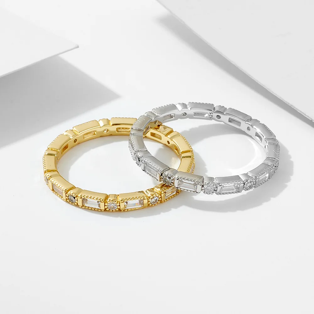 

Минималистичный геометрический циркониевый ремешок из стерлингового серебра 925 пробы — европейские и американские модные универсальные индексные кольца, ювелирные изделия