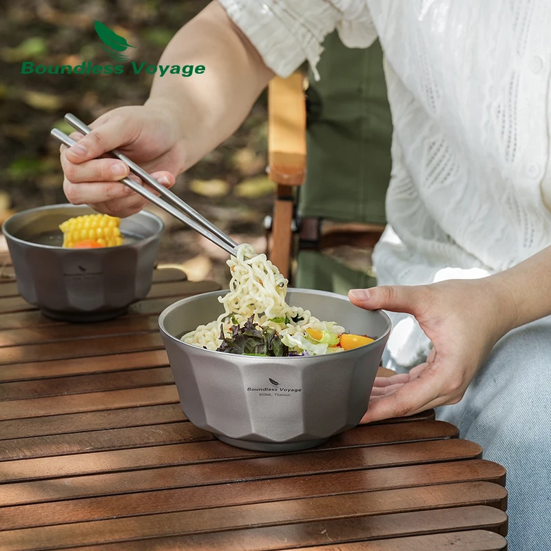 

Boundless Voyage Camping Titanium Double-Walled Bowl 500ml/800ml Lightweight Hiking Bowl for Outdoor Dining Anti-Scalding