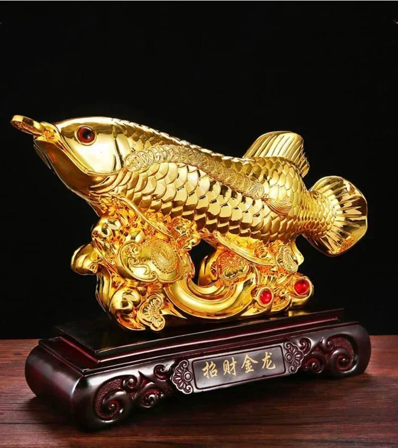 

Resin Attract wealth Golden Dragon Fish statue Chinese mascot Animal sculpture Home living room decoration Gift statue