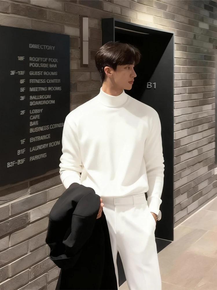 

White Knitted Sweater Men's Sle f High Collar Autumn Winter Korean Sle Inner Wear High End Feeling Briti Sle Base ...