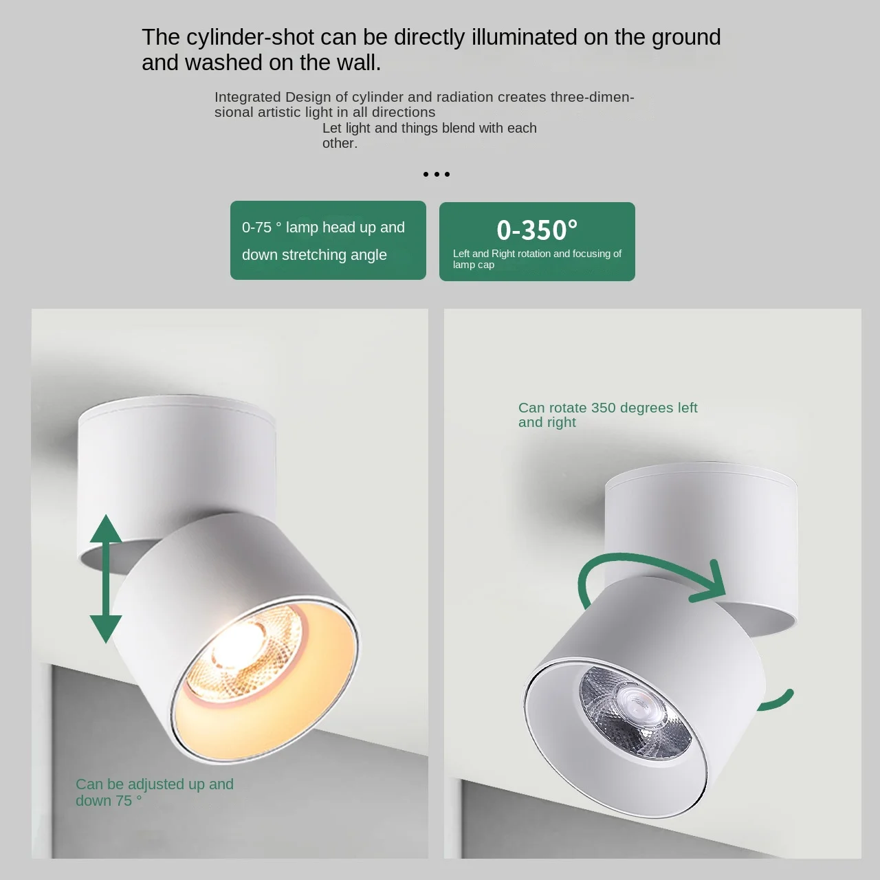 Full Spectrum Surface Mounted Downlight Spotlights with Adjustable Angle Without Punching Bedroom Ceiling Corridor Small Lights