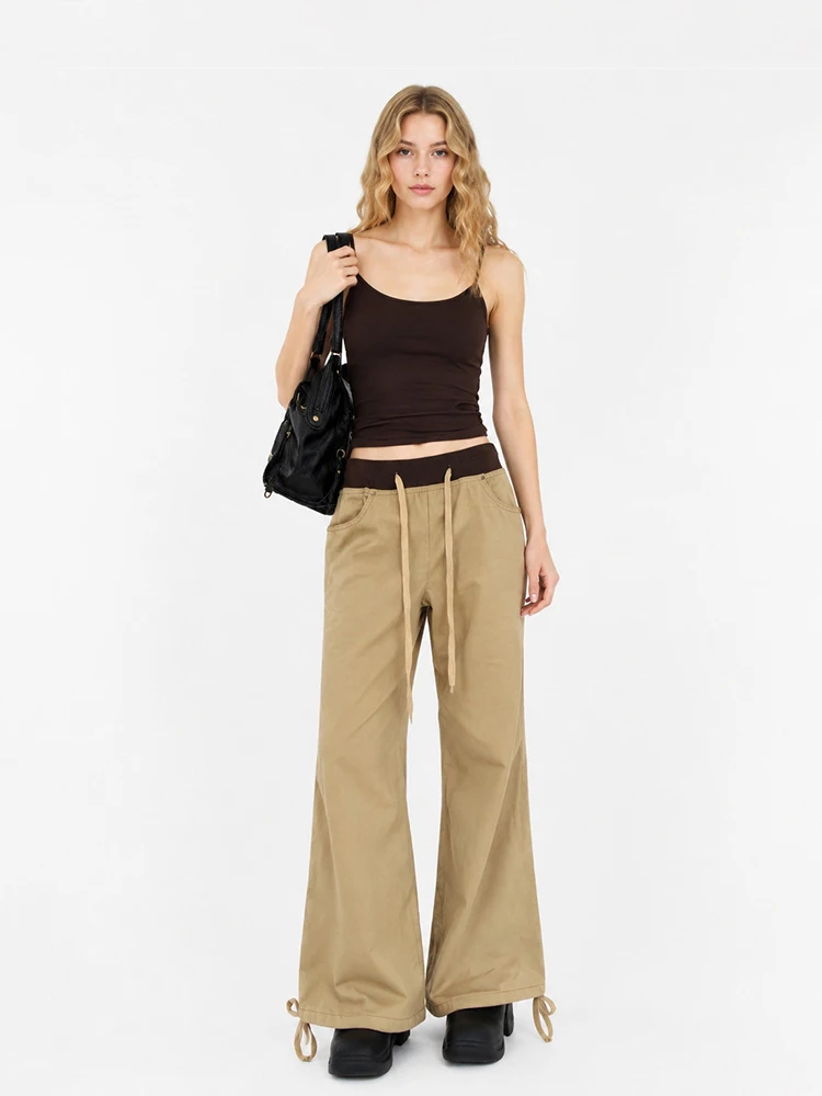 REDDACHiC Cowgirl Banding Cargo Jeans Women Retro Contrast Baggy Drawstring Elastic Waist Flare Denim Joggers Trendy Streetwear
