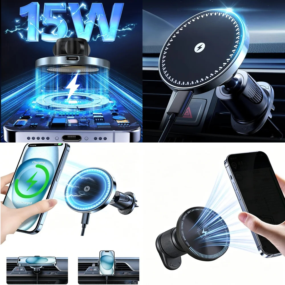 Top Consumer Electronics Trend Magnetic Wireless Car Charger Air Vent Car Phone Holder Electronic Accessories Chargers Adapters