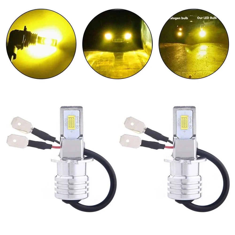 

2Pcs Mini H3 LED Car Headlight Bulbs H3 LED Fog Light Bulb Yellow DRL Super Bright White Car Driving Lamp DC 12V-24V