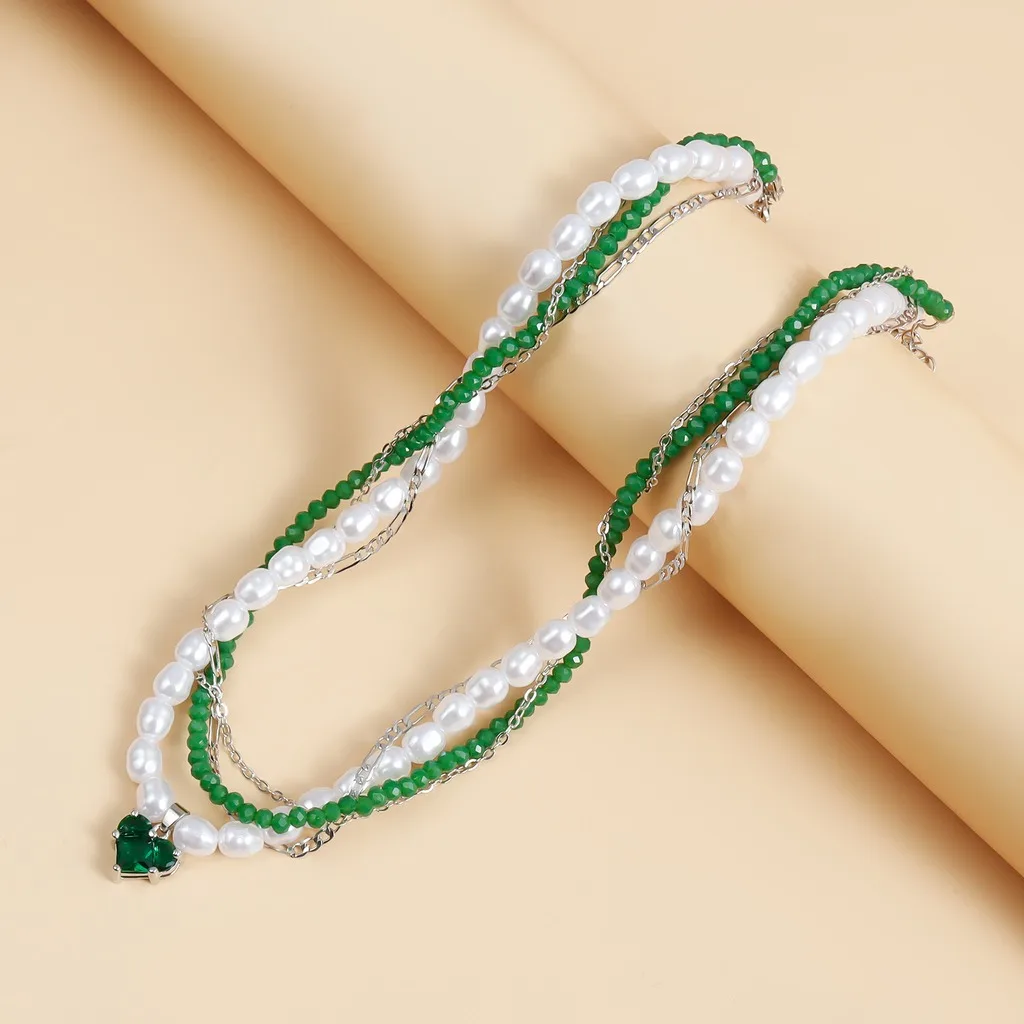 Imitation Pearl Necklace Sparkling Choker Necklace Heart Pendant Necklace American For Wear With Blazers Outing Date