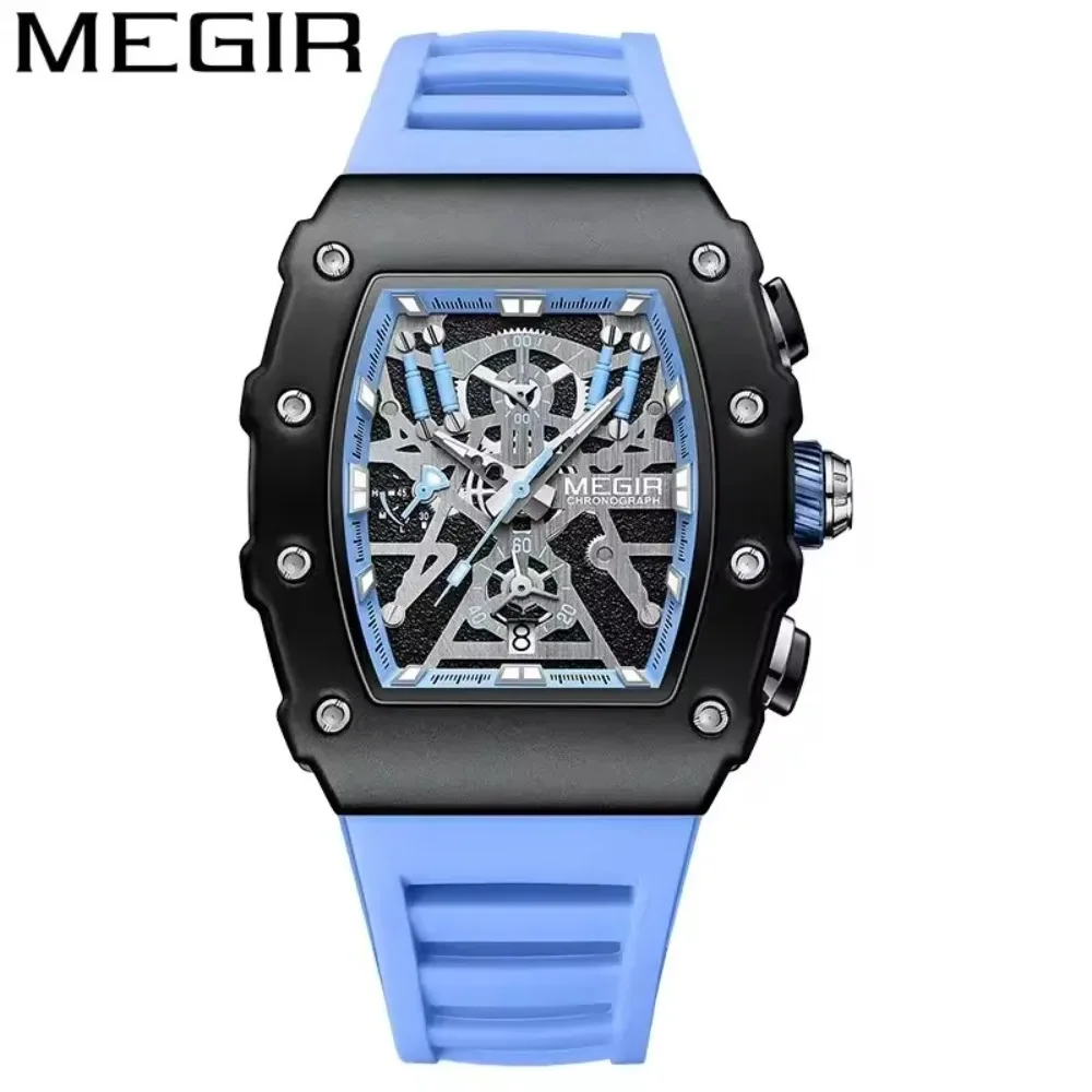 

MEGIR 2218 Luxury Quartz Men's Watch Multi Functional Silicone Strap Waterproof Luminous Calendar Chronograph Watches for Men
