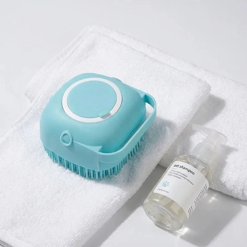 Soft Silicone Pet Bath Massage Brush 2-in-1 Dog Cat Grooming Scrubber with Shampoo Dispenser Comb