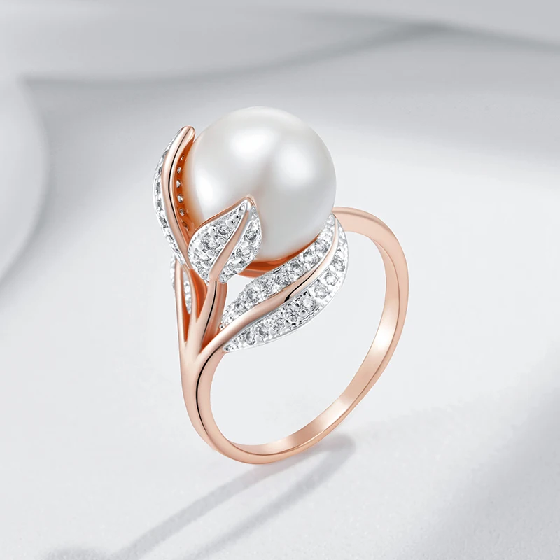 Wbmqda White Big Pearl Rings For Women 585 Rose Gold Color Luxury Wedding Zircon Jewelry Gifts view 4