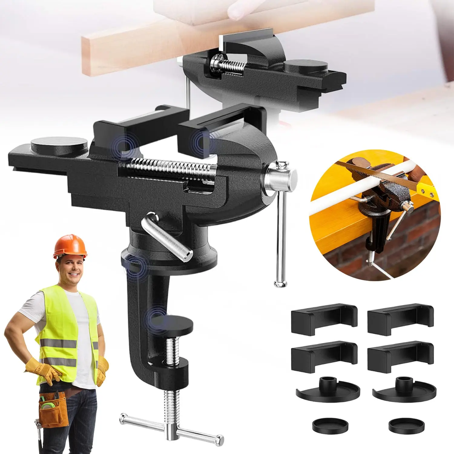 70mm Schwerlast-Werkbank-Schraubstock mit Amboss & Spindel, 360° drehbar °   Schwenkbarer Sockel mit Verstellbarer Klammer, Stabilisierter Sockel mit Manueller Klemmhebel für Holzbearbeitung,