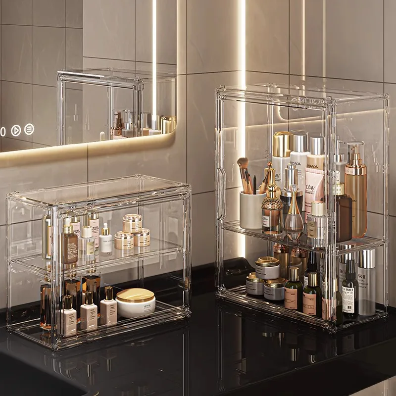 

Прозрачный настольный органайзер для косметики, ящик для хранения косметики, пылезащитный шкаф для хранения косметики, стеллаж для хранения духов большой емкости