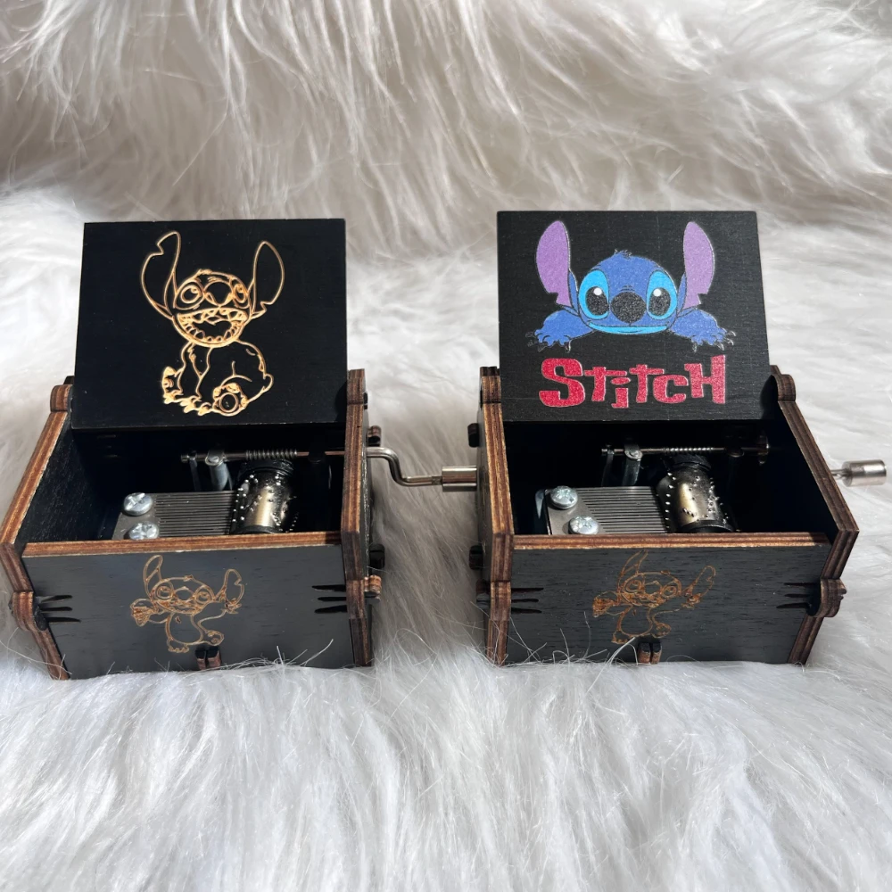 

Disney Anime Stitch Wood Music Box Retro Hand Cranked Home Decoration Carved Musical Box Good Christmas Birthday Gift for Kids