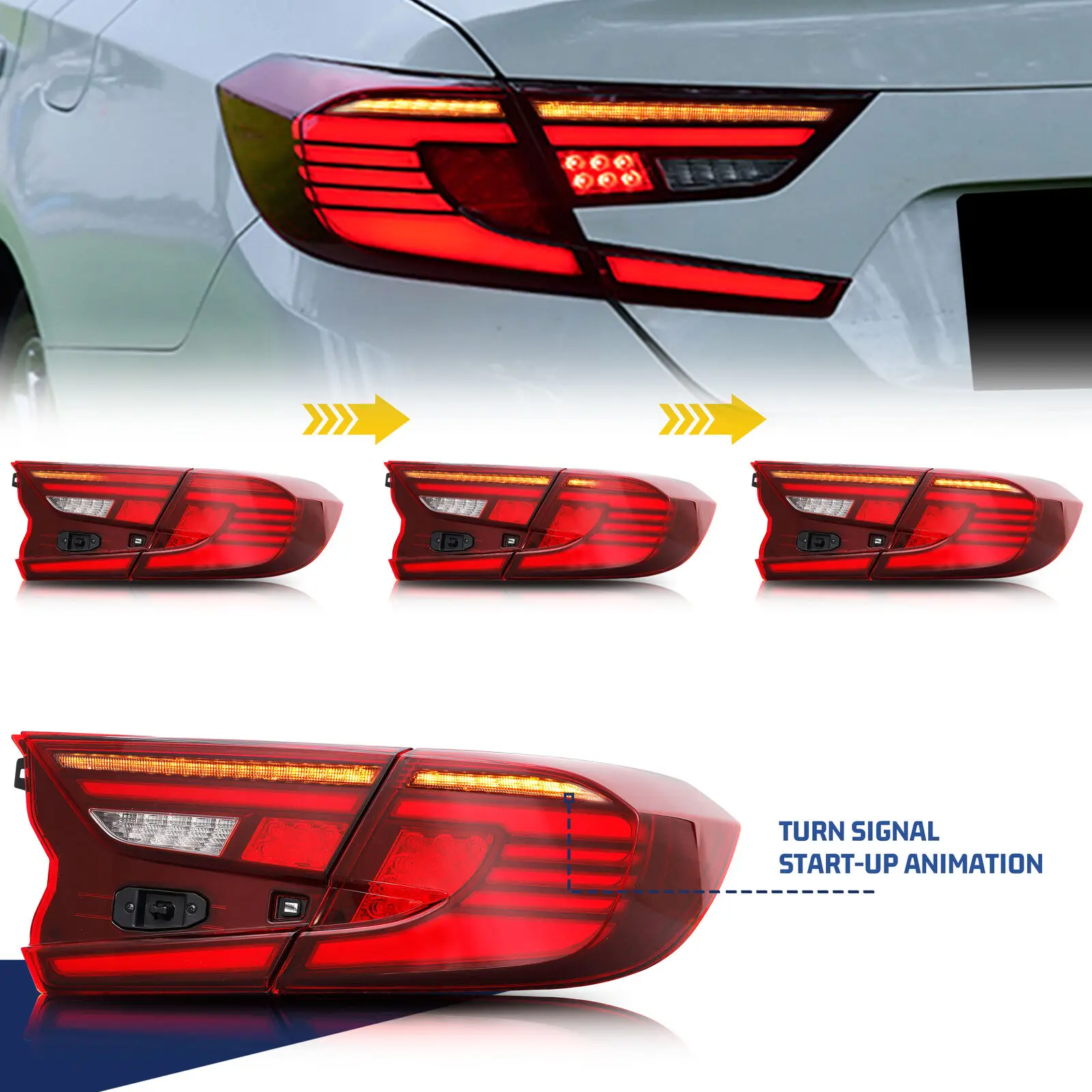 LED Tail Lights for Honda Accord 10th Gen 2018 2019 2020 2021 DRL Sequential Indicator Rear Lamp Assembly