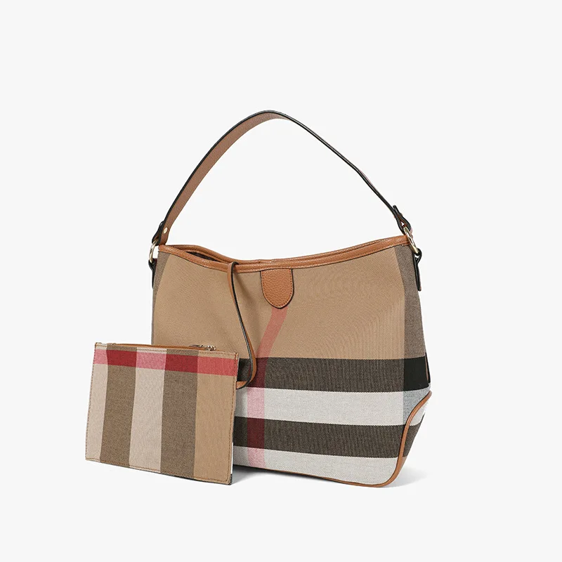 plaid-soft-faced-large-capacity-shopping-bag-single-shoulder-versatile-women's-bag-2026-new-polyester-lining-classic-style