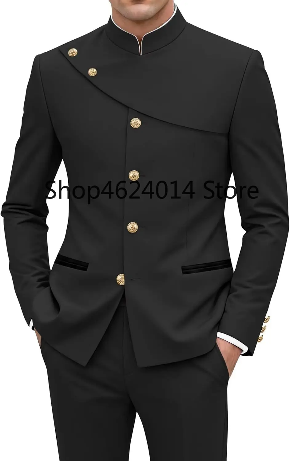 

2 Piece Chinese Tunic Suits for Men Slim Fit Mandarin Collar Suit Formal Wedding Prom Jackets Pants