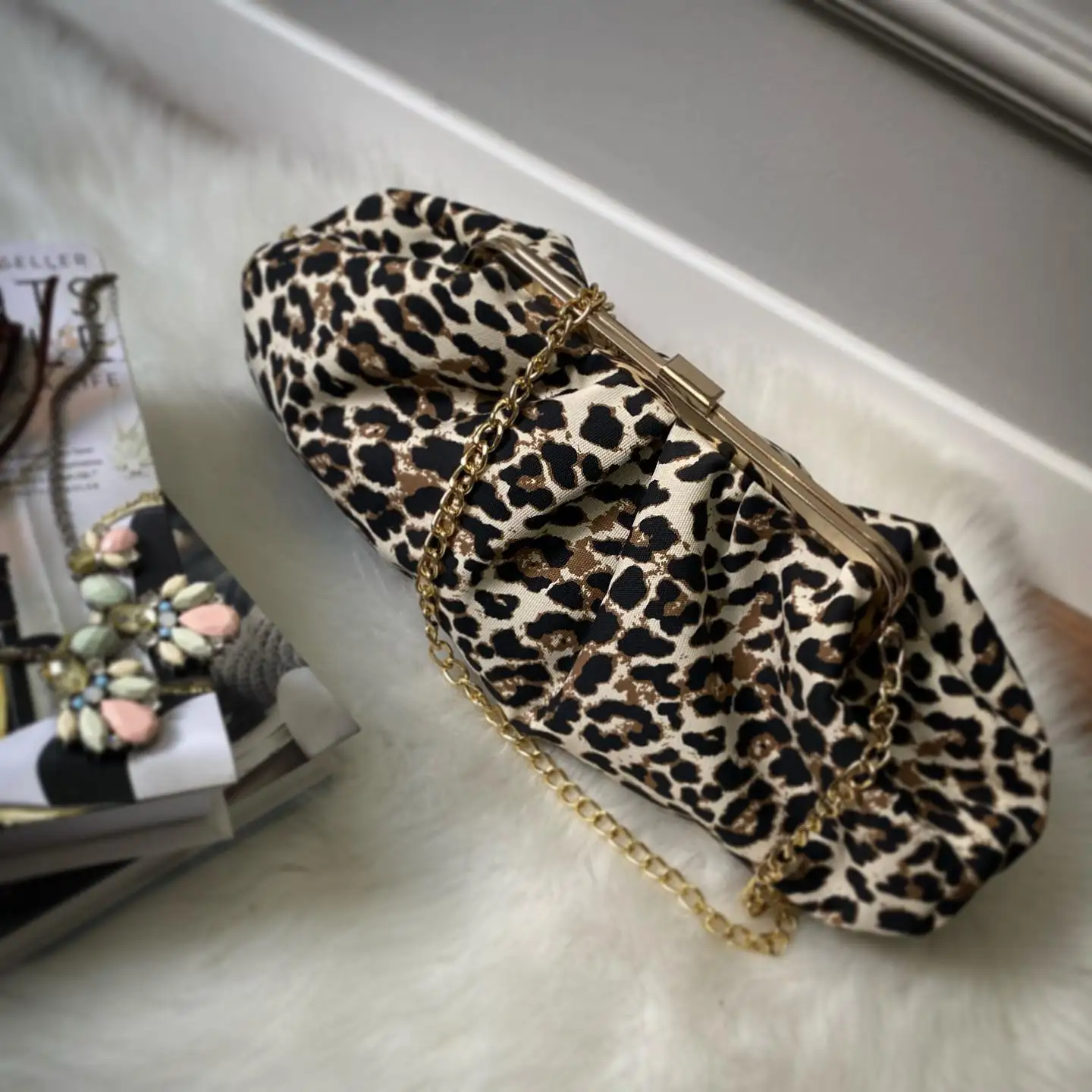 LOST IN VINTAGE Leopard Shoulder Bag Ridiculous Clic Clap Bags Kiss Lock Puffy Large Evening Clutch Large Borsa Purse 38x20x12cm