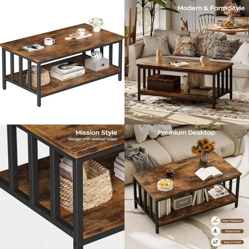 

Журнальный столик в деревенском стиле 39 с реечными сторонами для гостиной и домашнего офиса