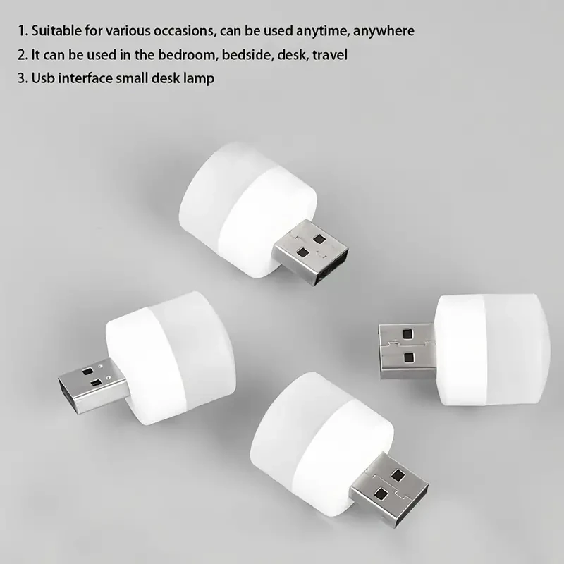 4pcs Mini USB Night Light Warm White Eye Protection Book Reading Light USB Plug Computer Mobile Power Charging LED Night Lamp