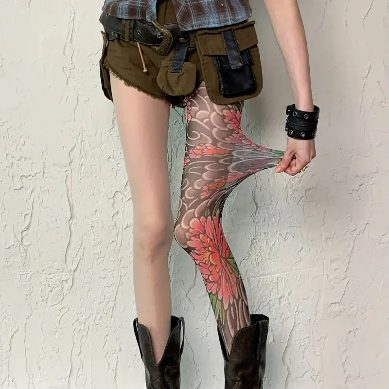 Y2K مثير بنطال ليجينز يتمدد الوشم شبكة خمر جوارب الموضة للنساء الرجال تمتد جوارب طويلة حفلة جميع الفصول الجوارب للجنسين