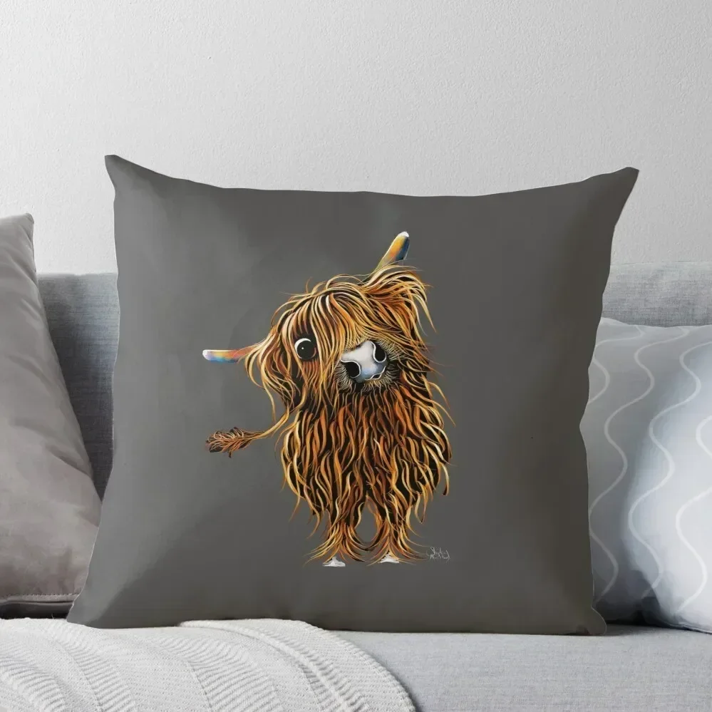 HiGHLaND CoW PRiNT SCoTTiSH ' CoooWeee oN GReY ' BY SHiRLeY MacARTHuR Throw Pillow Throw Pillow Covers pillow
