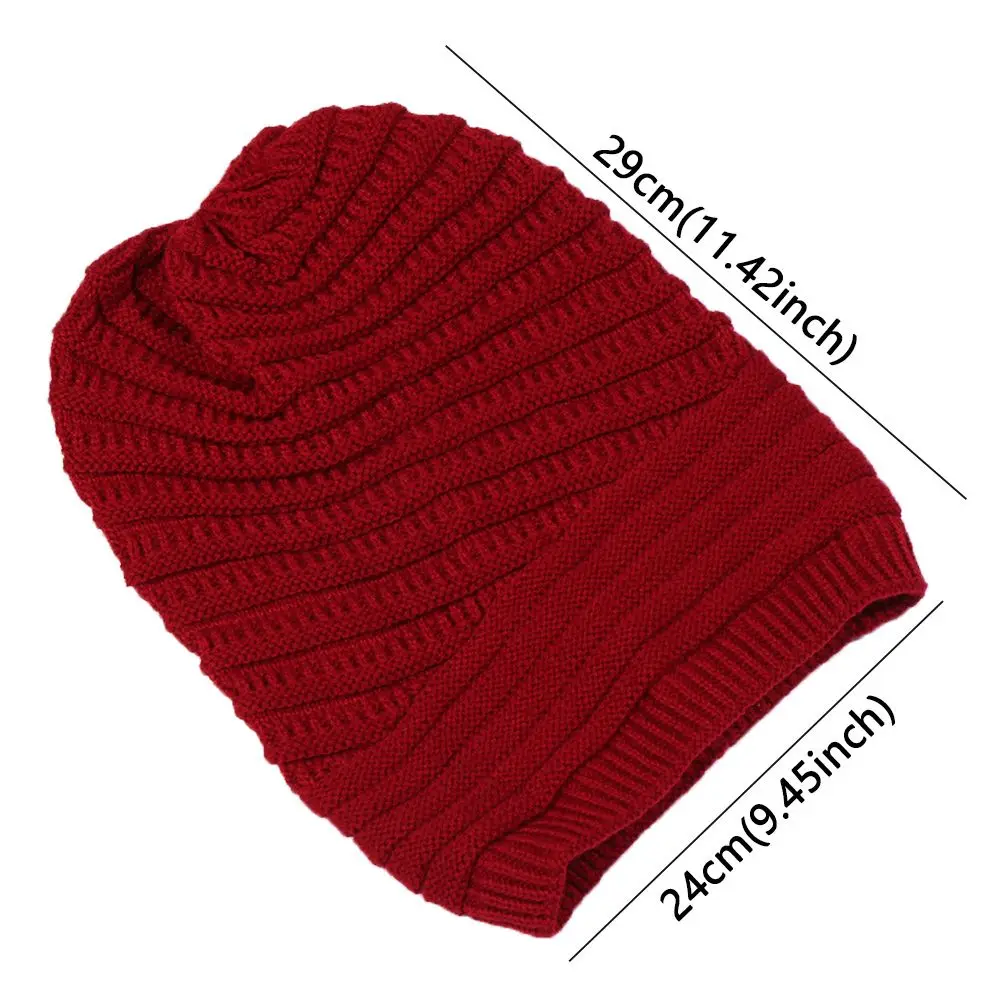 Unisex Fashion Womens Mens Knit Wool Baggy Beanie Hat Winter Warm Oversized Outdoor Ski Cap Hip Hop Striped Bonnet