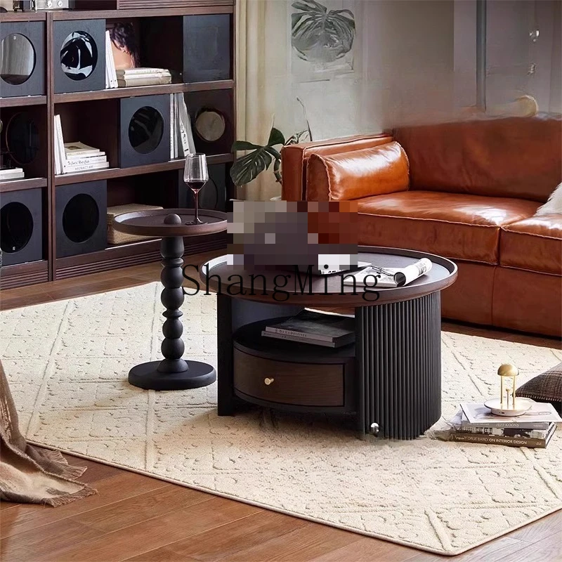 

FG retro solid wood coffee side table combination small apartment living room sofa round table antique tea table