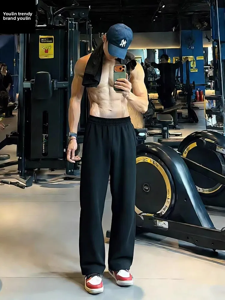 

Black American Style Fitness Sports Sweatpants Men's Autumn Winter Thickened Fleece Casual Pants Cleanfit Drapey Knife Pants