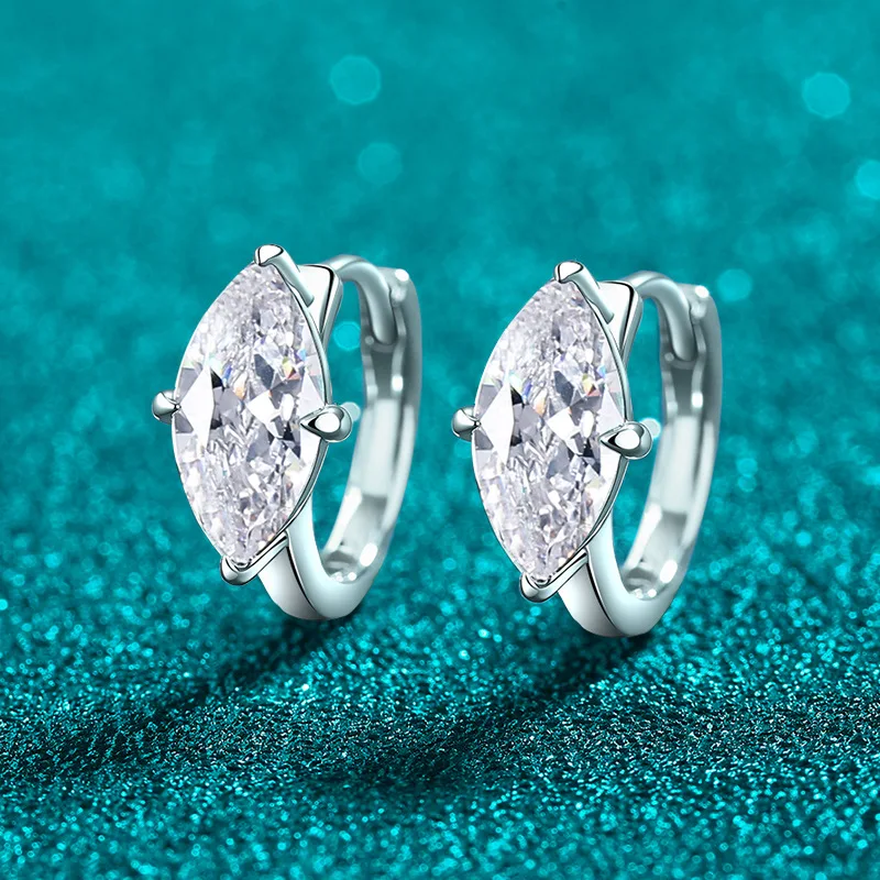 Commuter Gentle Simple Marquise Hoop Earrings 2 Carat For Women Moissanite PT950 Platinum Office Accessory