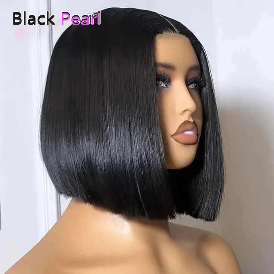 

Brazilian Straight Lace Bob Wigs Sleek Short Lace Part Human Hair Wigs 200% Density Cheap Nature Remy Black Dark Hair Wigs