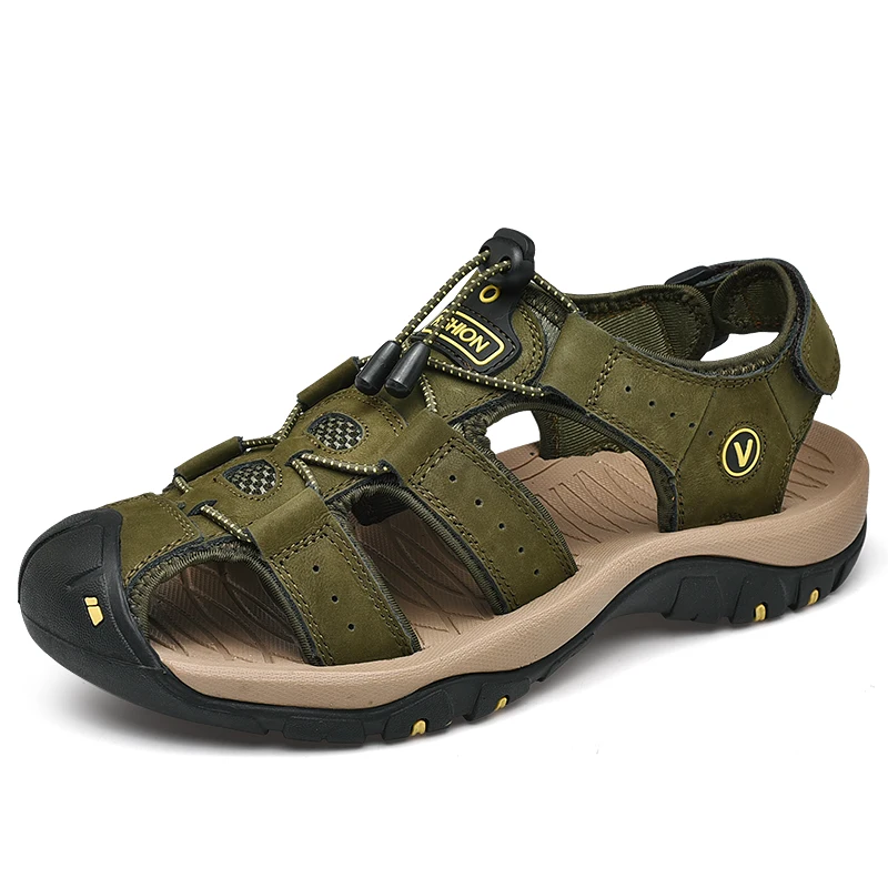 Sapatilhas de couro casual masculinas, sapatos de praia romanos, sandálias ao ar livre, sapatos de praia masculinos plus size 39-48, verão