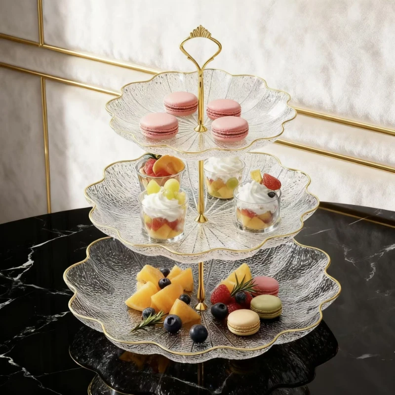 Lotus Leaf Three-layer Dessert Snack Tray Creative Living Room Home Afternoon Tea Candy Fruit Cake Tray Party Restaurant