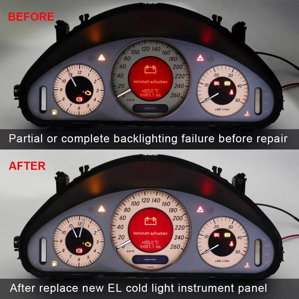 5000RPM 260KM/H White Black Diesel Instrument Gauge Face with EL Cold Light Panel for Mercedes W211 W209 C219
