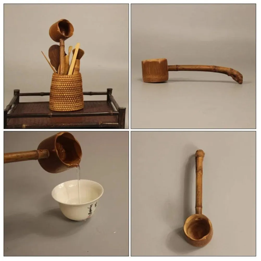 Long Handle Bamboo Ladle Multipurpose Tea Spoon Kitchen Scoop for Tea Coffee Salt Flour Nuts Random Color