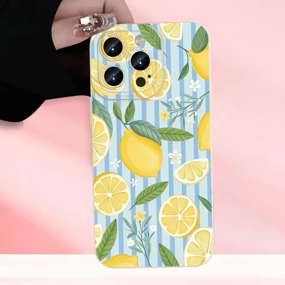For Samsung S26 S25 S24 S23 Ultra S22 Plus S21 FE S20 Case Fresh Lemon Print Pattern Cover For Galaxy A55 A54 A15 A35 5G Fundas