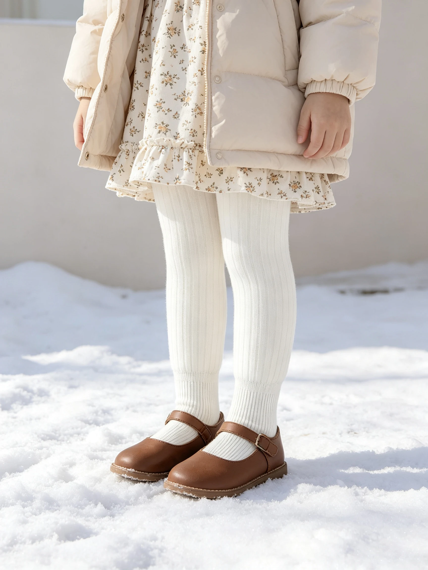 1 Stück Kinder Mädchen Fleece-Strumpfhose, dick, einfarbig, mit vertikalen Streifen, Thermounterwäsche, 0-9 Jahre, Herbst/Winter, warm, für den täglichen Gebrauch im Freien, Leggings. – Detail 4