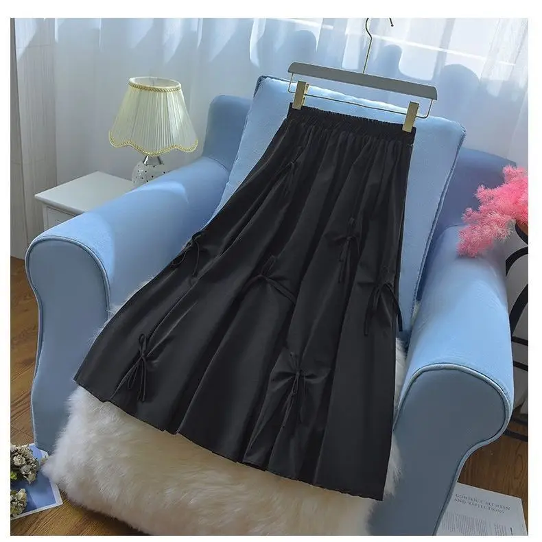 Slim A-line Skirt Women\'s Bow New Summer Work Half Skirt High Waist Mid Length Umbrella Skirt