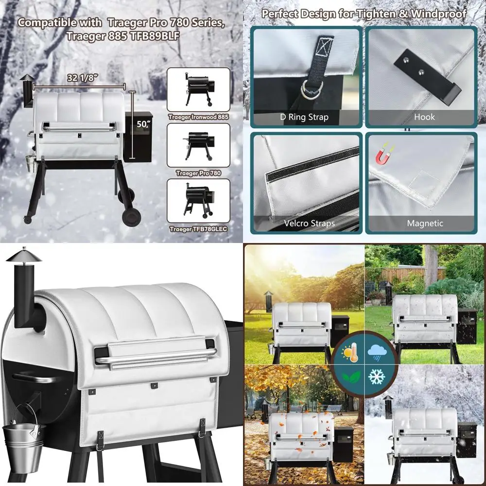 

Thermal Insulation Cover for Traeger Pro 780/885 Ironwood TFB89BLF Grill - Winter Pellet Smoker Accessory