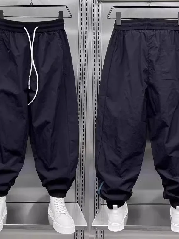 

Qui Dry Harlan Pants Men's plus Size Loose Wide Leg Casual Nine Points Cuffed Harlan Pants Pure Color Summer Sportswear