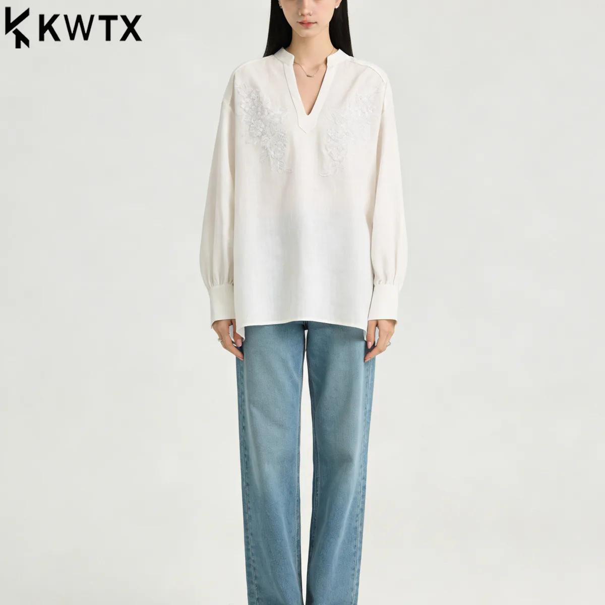

KWTX 2026 New Minimalist Luxury Beaded Pullover Blouse Women Long Sleeve Shirt For Office Daily Work