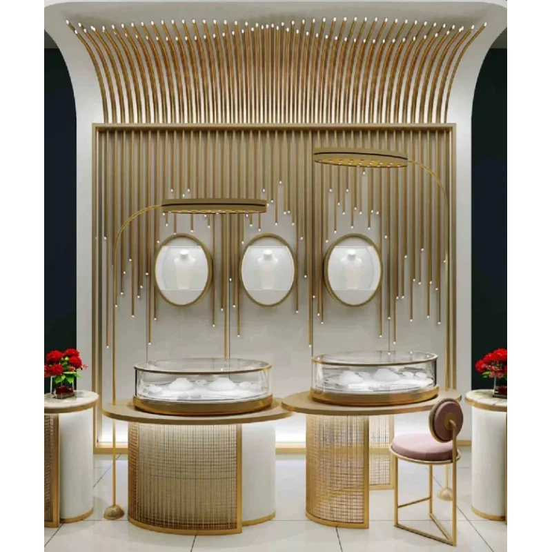 custom.Custom High Quality Glass Jewelry Showcase Design LED Lighting Retail Shop Interior Display Counter Jewellery