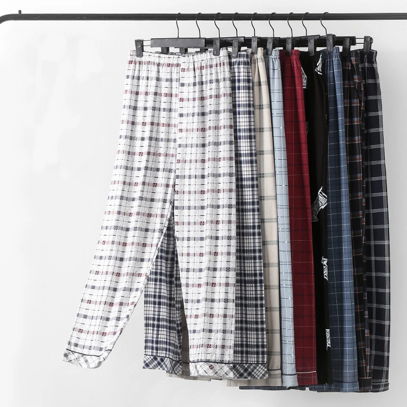 Pantalones para dormir de primavera y otoño para hombre, pantalones largos finos para dormir al aire libre, pantalones holgados y transpirables a cuadros de ocio para hombre, ropa de dormir