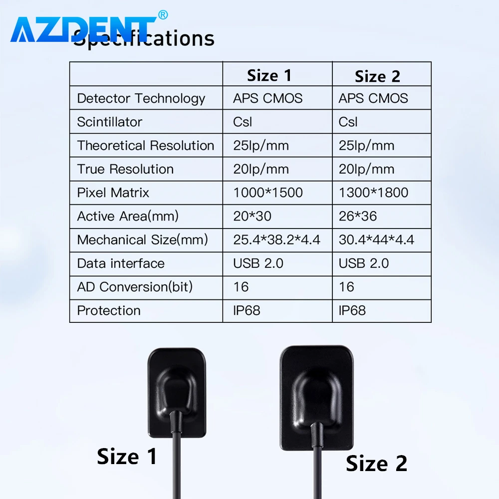 Dental X-Ray Sensor Digital HD Sensor AZDENT Intraoral Digital Image System HD Image Dentistry Tools 2 Sizes CMOS Detector