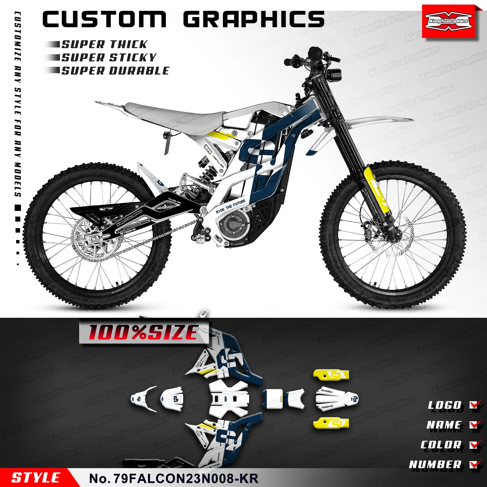 

KUNGFU GRAPHICS Dirtbike Graphics Stickers Set for 79BIKE Falcon Pro Dirt eBike 79 Bike, Refurbishing, 79FALCON23N008-KR