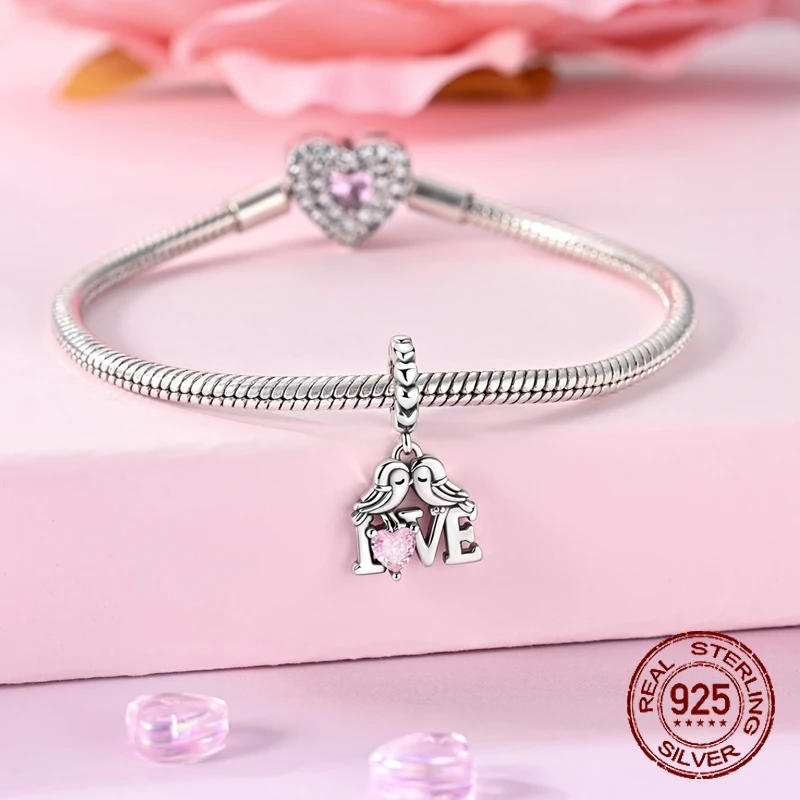 حار بيع الحب الطيور سحر 925 فضة عيد الحب استرخى قلادة صالح الإسورة سوار قلادة DIY مجوهرات