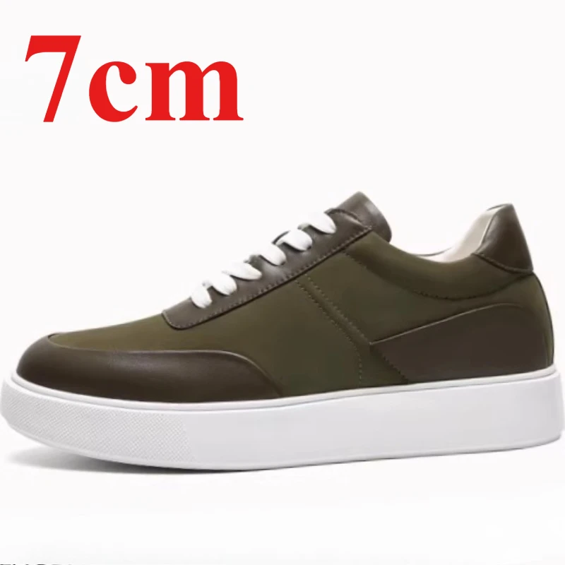 Men's Height Increasing Shoes 7cm Elevator Brown Olive Green Fashion Casual Sneakers Retro Board Shoes Lightweight Sports Shoes