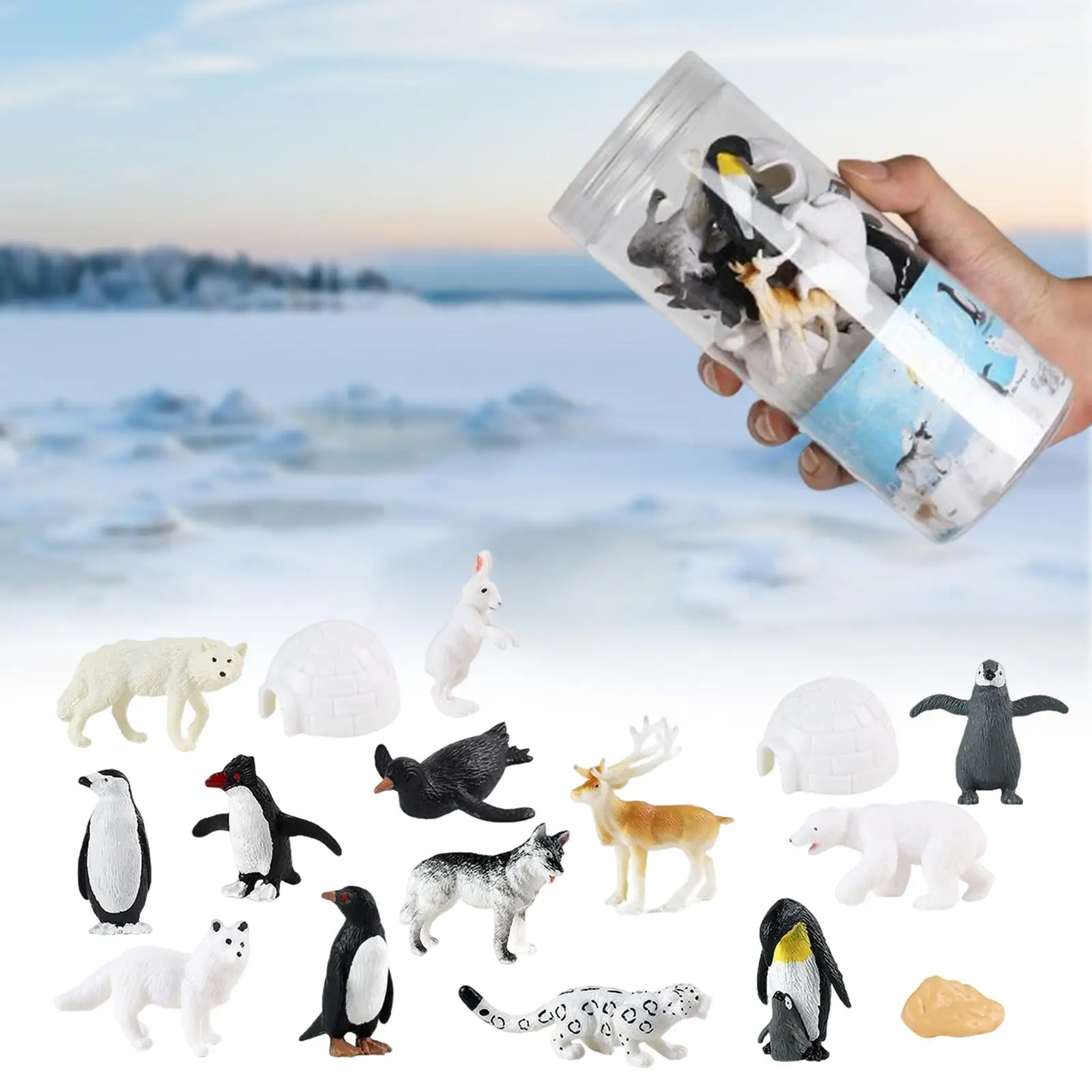 16Pcs Lifelike Arctic Animal Animals Statues Figures Miniature for Classroom Festival Party Favors Birthday Gift Diorama