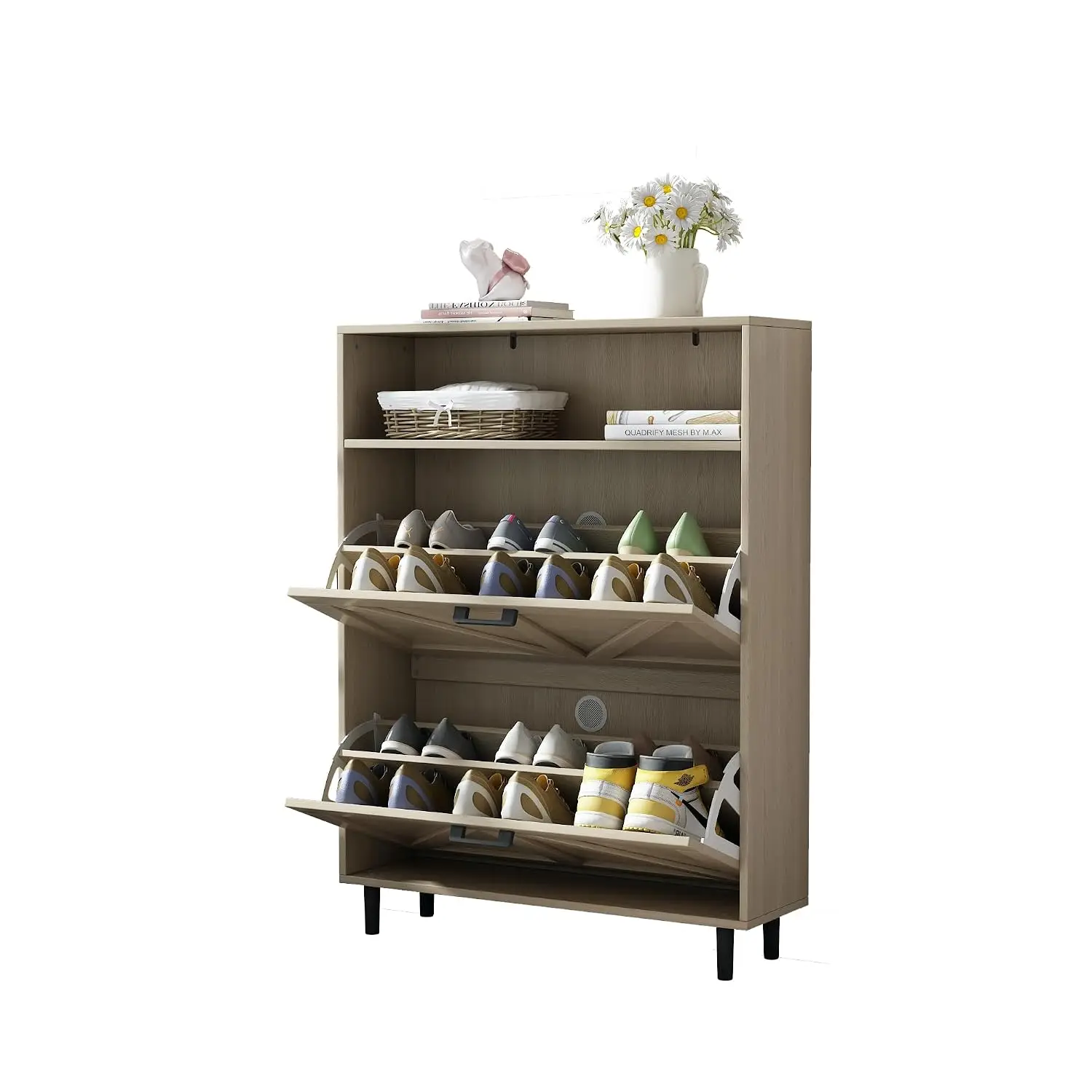 Farmhouse Farmhouse Shoe Cabinet with Barn Door & 2 Flip Drawers, Narrow Freestanding Shoe Rack with Open Storage for Entryway, Customized - Aliexpress Deal