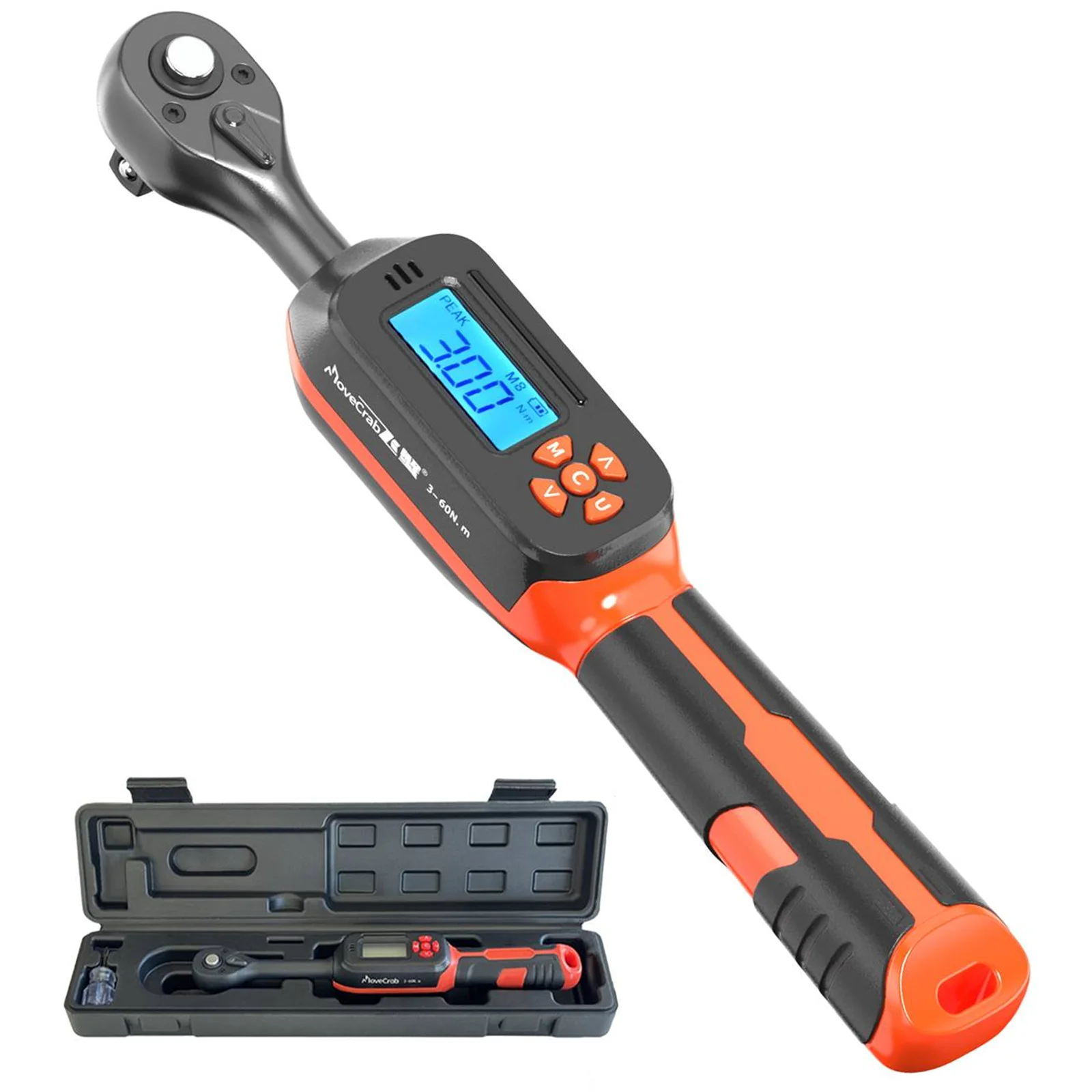 MOVECRAB Digitaler Drehmomentschlüssel 1-340N.m 2% Genauigkeit mit Voreinstellung & LED/Summer-Warnungen für Fahrräder, Motorräder, Automobil-Mechanikwerkzeug