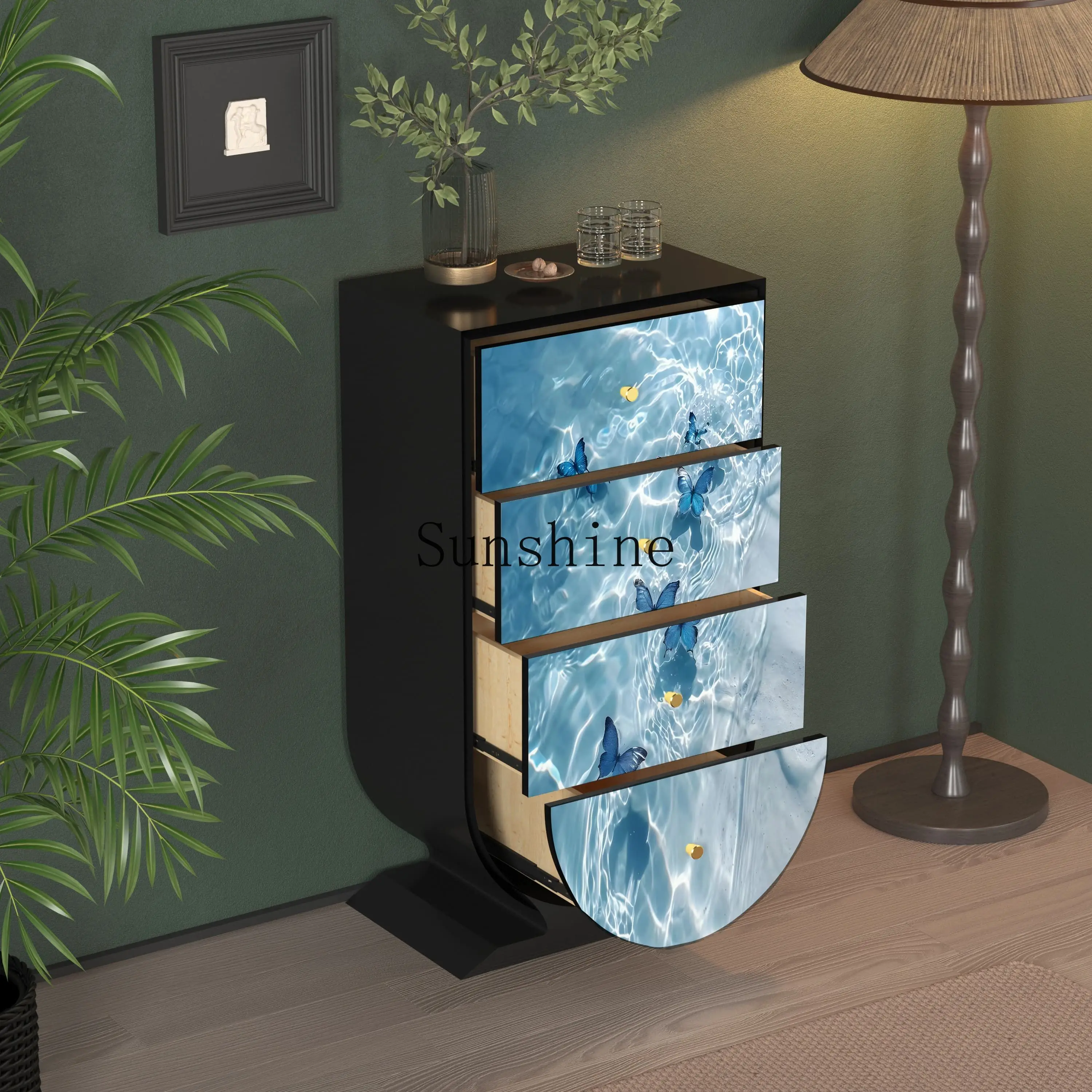 Painted solid wood four-chest cabinet living room B & B wall storage locker