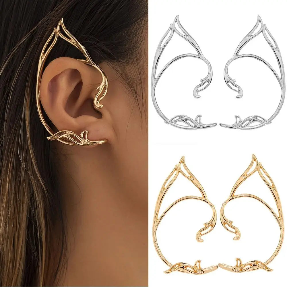 Réinitialisation d'oreille elfe en alliage de style coréen, manchette d'oreille de chat, clips d'oreille creux, accessoires de bijoux, décoration de boucles d'oreilles simple face, mignon